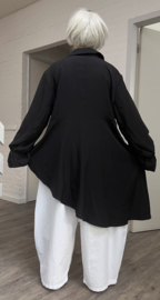 ITALIA oversized viscose mix blouse met broche stretch/zwart