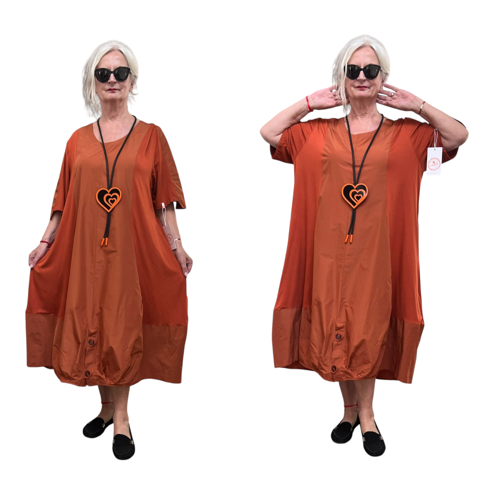 ALYANS oversized viscose A-lijn jurk met taft stretch
