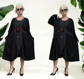SINNE design.. A- lijn katoen jurk stretch/zwart