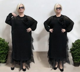 italia  oversized acryl gebreide tuniek/overjurk met broche strtech zwart
