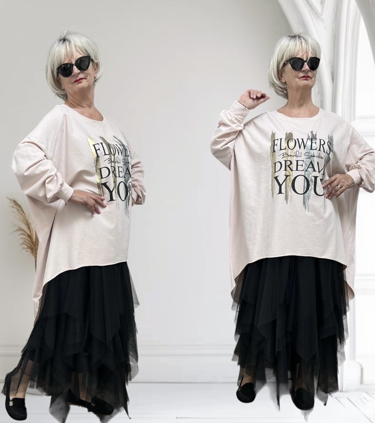 ITALIA MODA  oversized katoen top apart stretch lichtroze