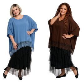 ITALIA MODA  viscose tuniek/poncho met kant en ketting /stretch/meerdere kleuren