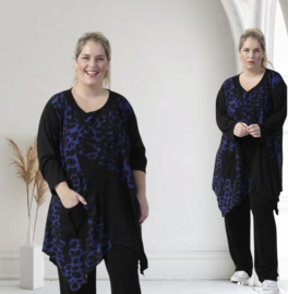 AKH oversized tricot viscose mix A-lijn tuniek apart stretch zwart/donkerblauw 