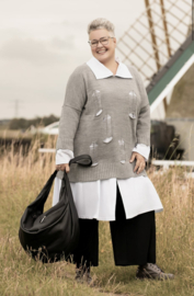 AKH oversized katoen mix gebreide top stretch/grijs