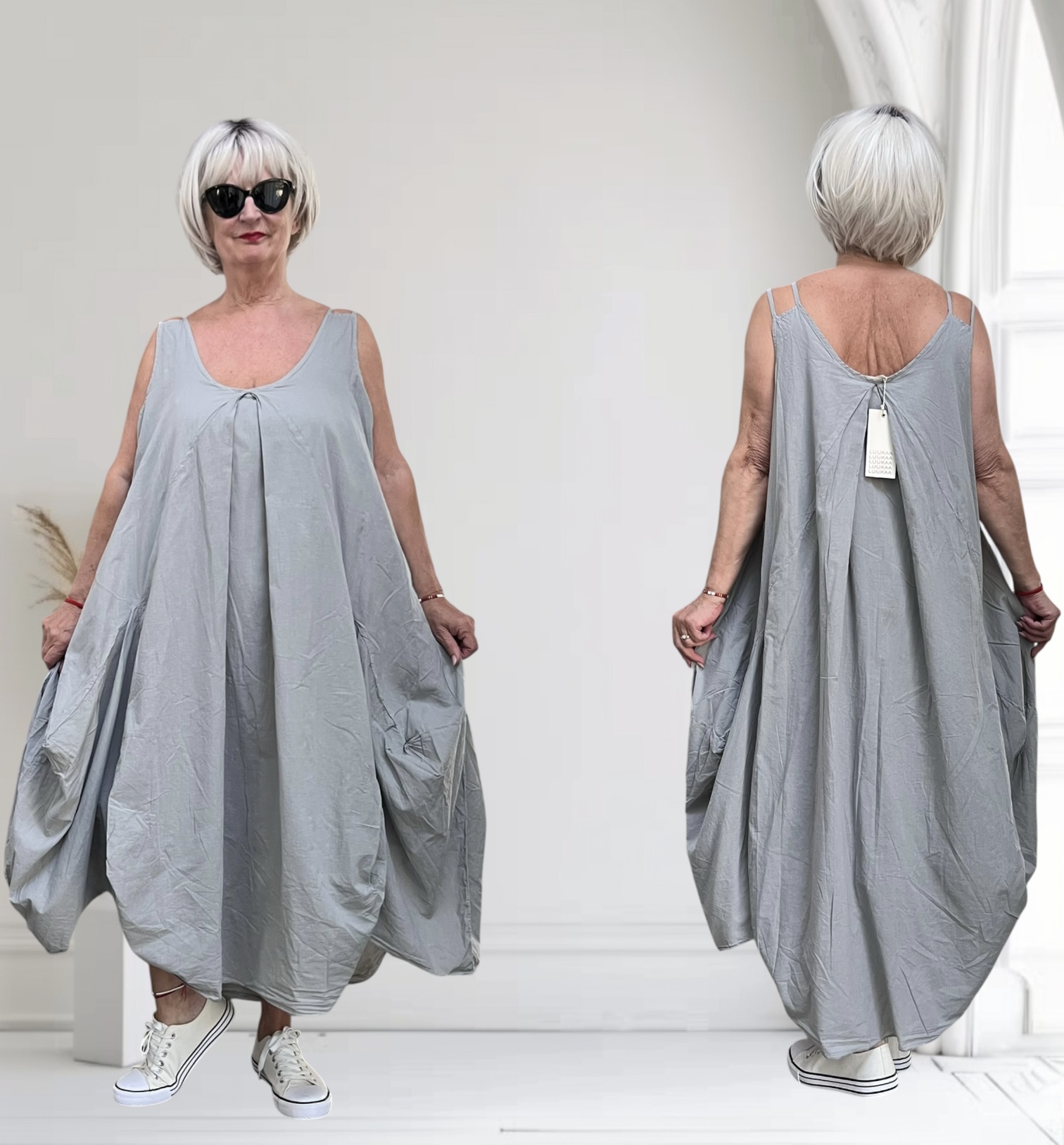 LUUKAA oversized katoene A-lijn jurk/apart/gevoerd