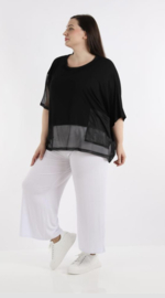 AKH oversized viscose top/tuniek met inzet van tule/apart stretch  zwart