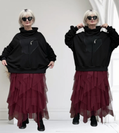 H-4 BLACK oversized katoen joggingstof top zwart/premium kwaliteit/stretch