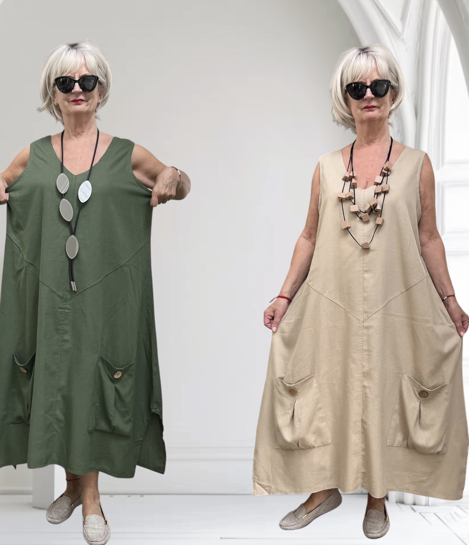 Pomme Rouge Paris linnen/viscose A-lijn jurk /in meerdere kleuren