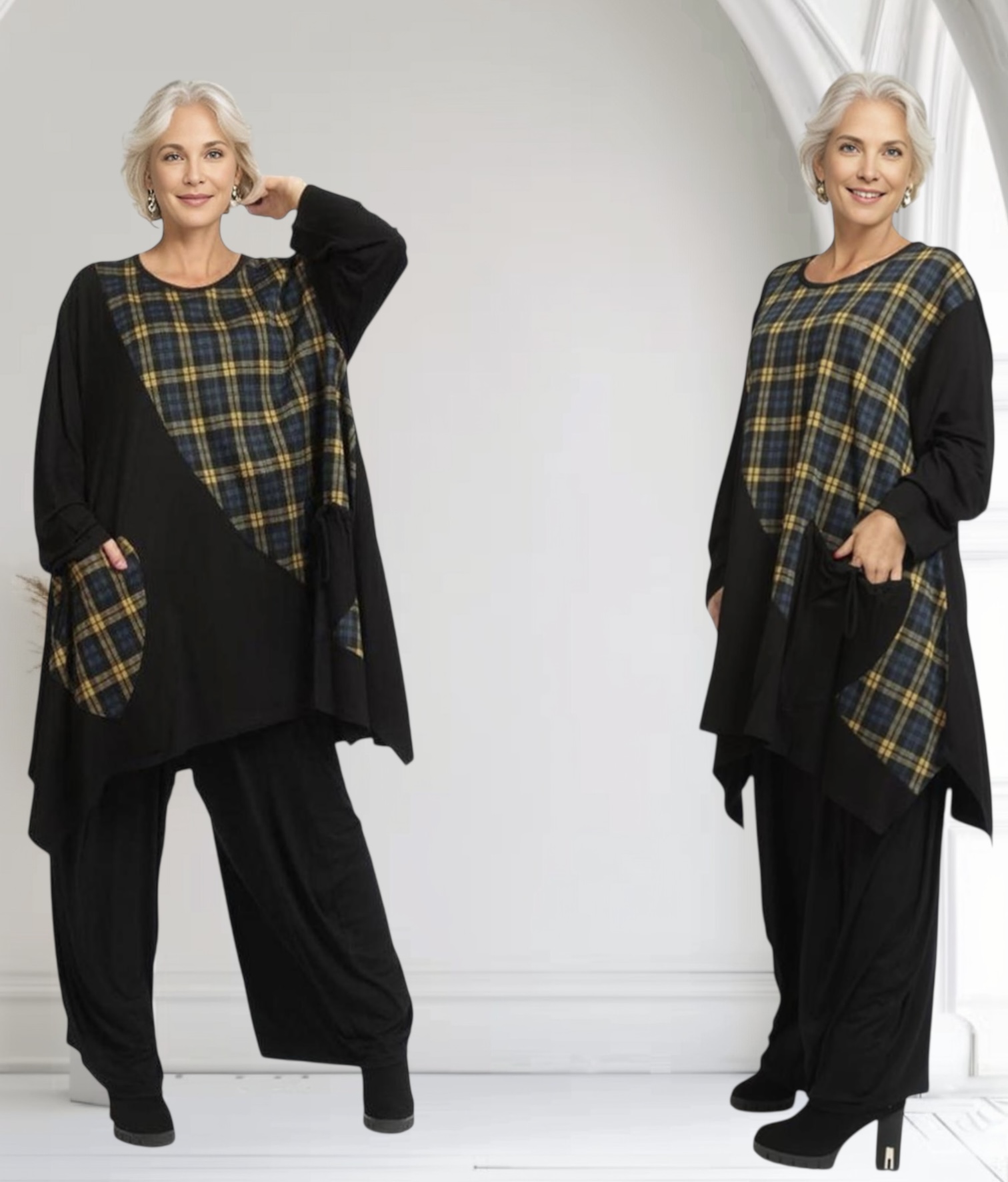 AKH oversized viscose jersey A-lijn tuniek apart stretch zwart