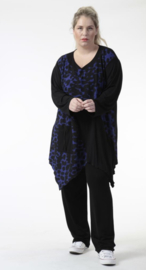 AKH oversized tricot viscose mix A-lijn tuniek apart stretch zwart/donkerblauw 