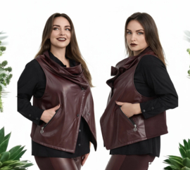 KEKOO design viscose korte mouwloze blazer met inzet van eco leder stretch