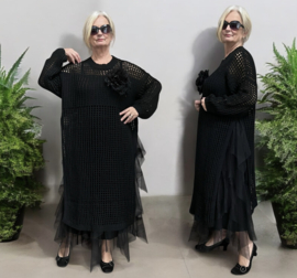 italia  oversized acryl gebreide tuniek/overjurk met broche strtech zwart