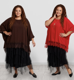 ITALIA MODA  viscose tuniek/poncho met kant en ketting /stretch/meerdere kleuren