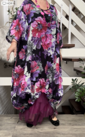 Francesca Romantica oversized A-lijn viscose chiffon overjurk met touwtjes  apart (extra groot)