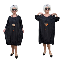 AKH oversized linnen mix A-lijn jurk/tuniek met zakken apart zwart