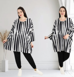 AKH oversized viscose tuniek/top zwart/wit  apart
