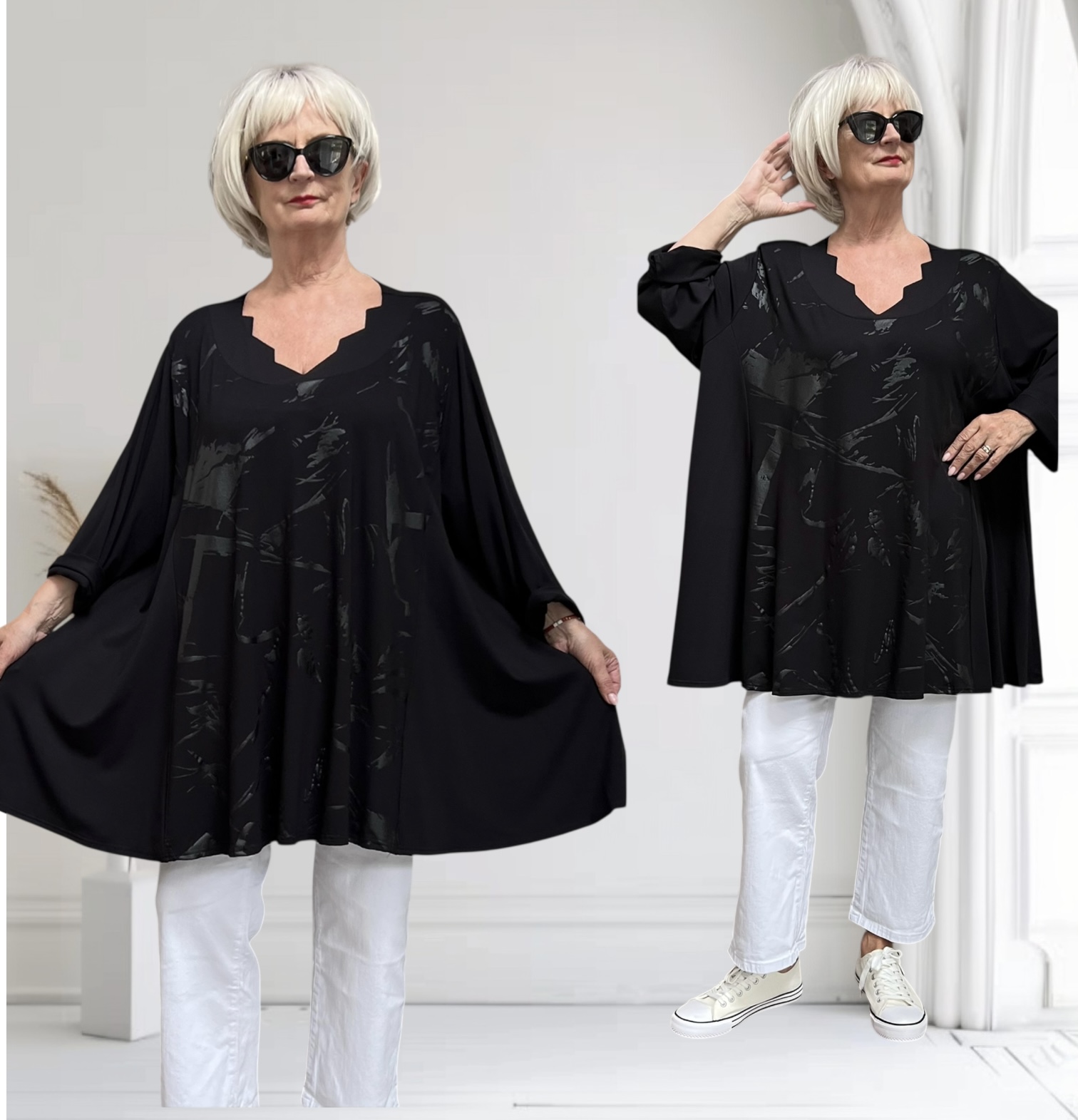 New Jersey viscose A-lijn tuniek met aparte decolleté/ stretch/zwart