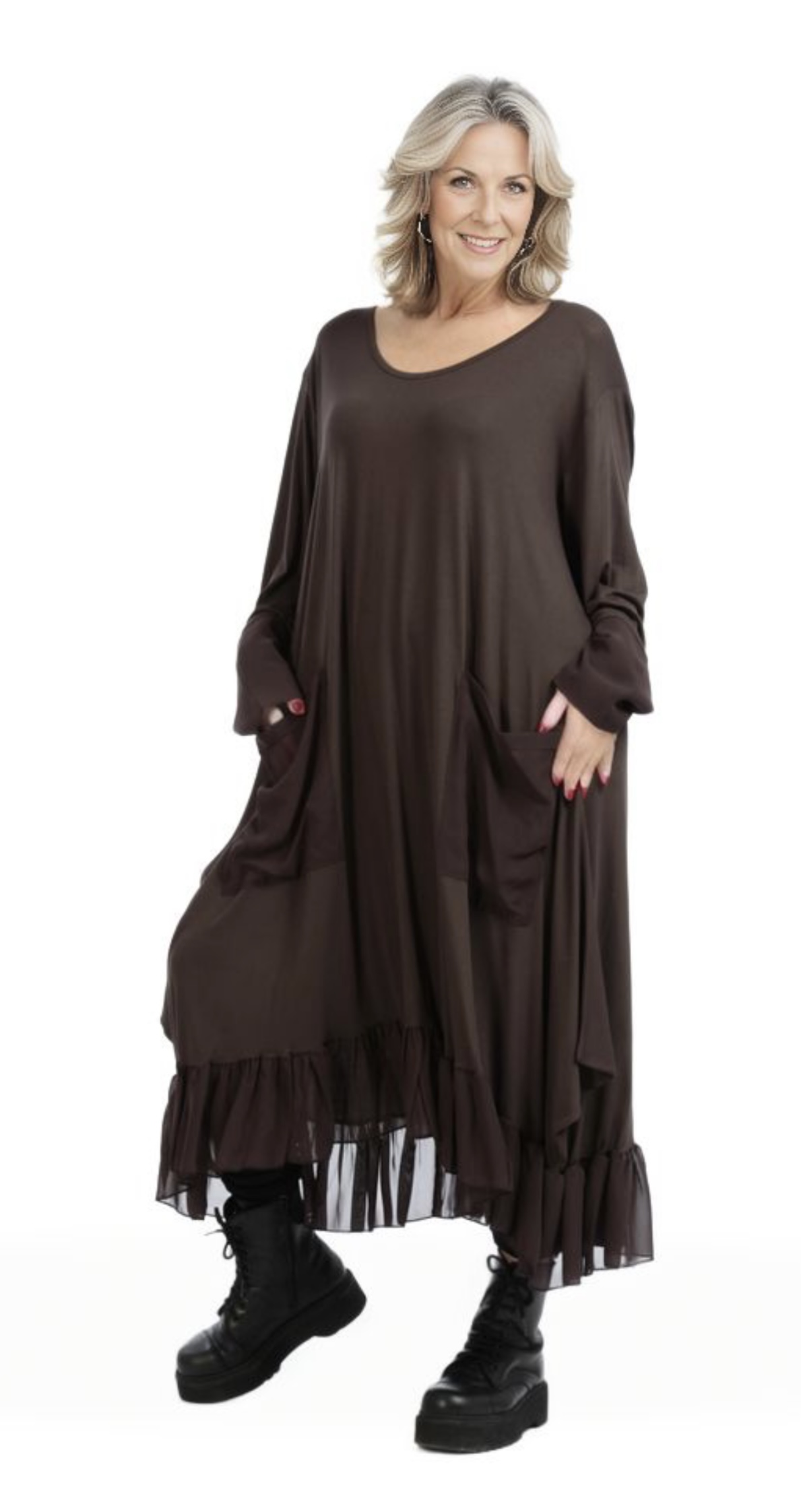 AKH viscose A-lijn jurk met chiffon stof apart stretch