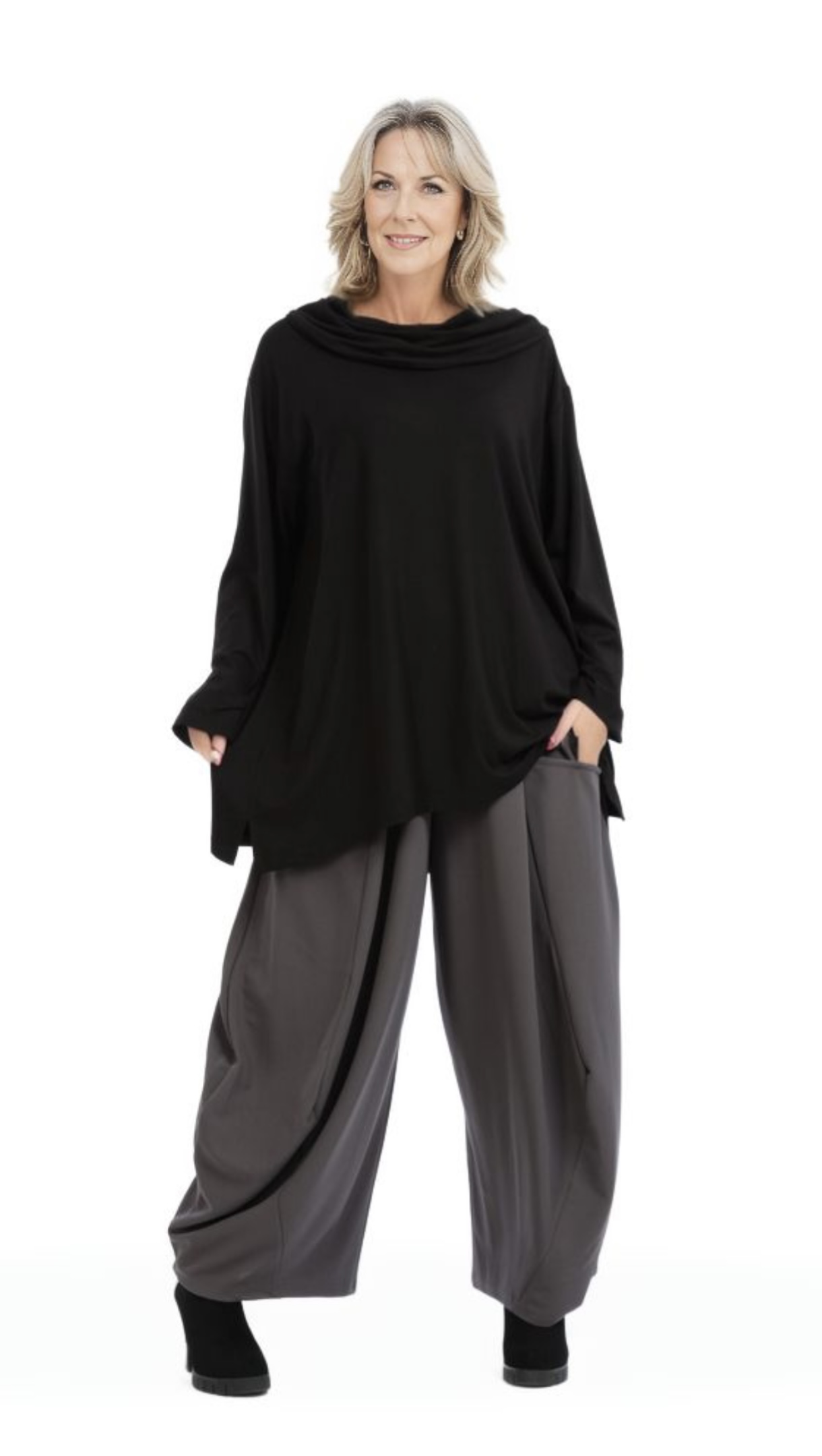 AKH oversized viscose jerseyA-lijn tuniek apart stretch zwart