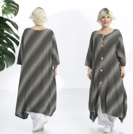 AKH oversized viscose A-lijn blazer/vest/hemd met zakken apart zwart/wit