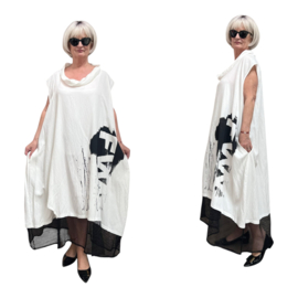 Zedd Plus viscose A-lijn jurk met zakken /wit/zwart
