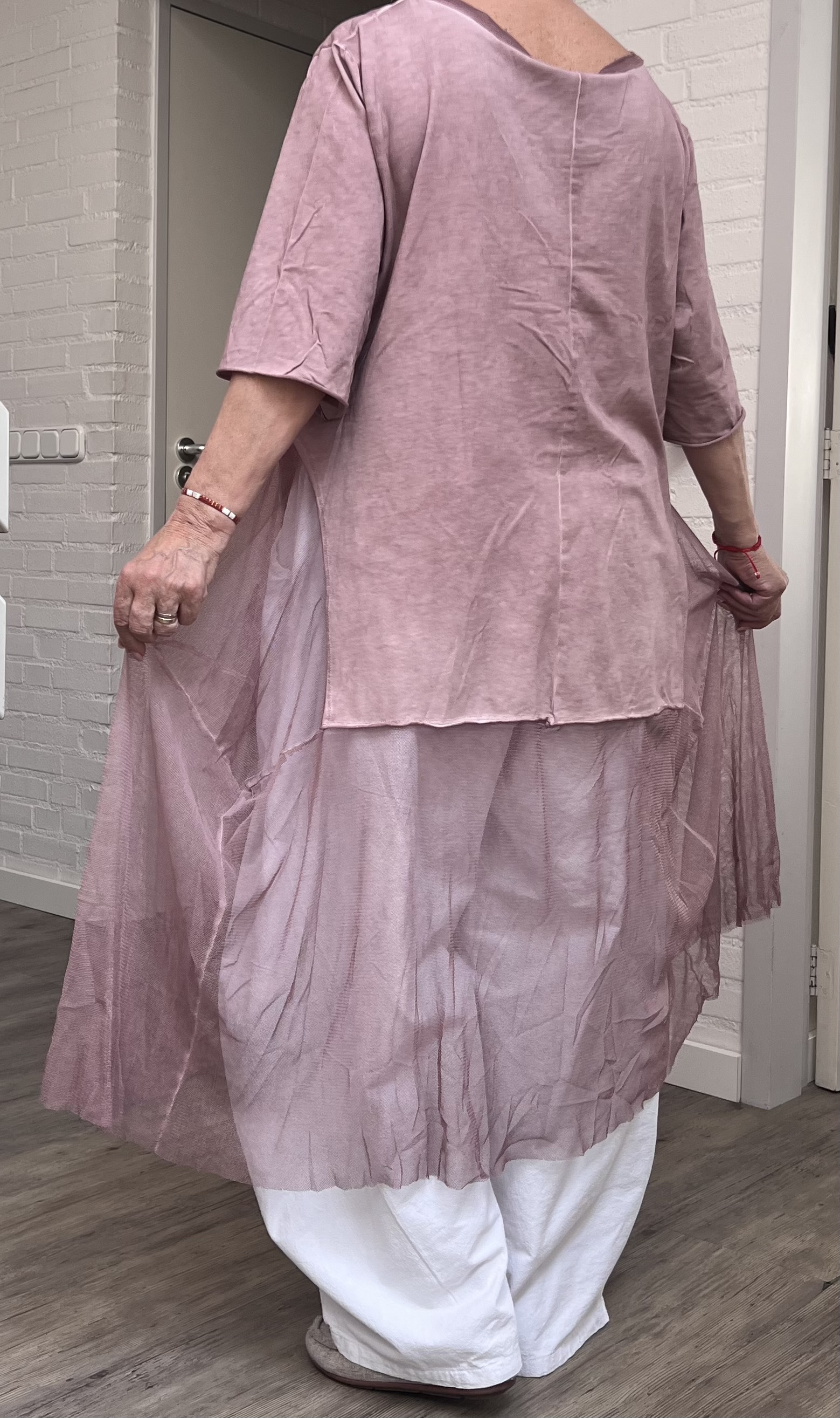 LUUKAA de modieuze kleuring oversized katoen  A-lijn jurk/jurk met tule/ stretch