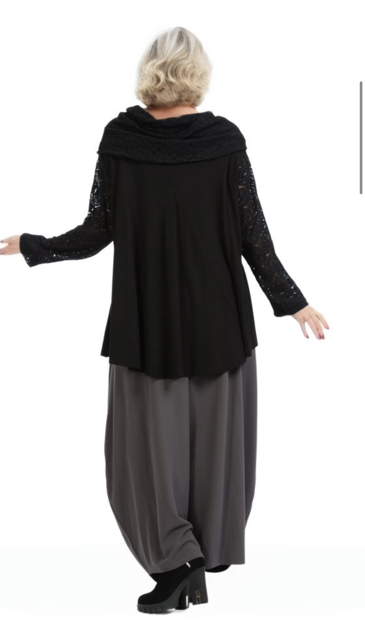 AKH oversized viscose jersey  A-lijn tuniek met col/apart/kant/ stretch zwart stretch