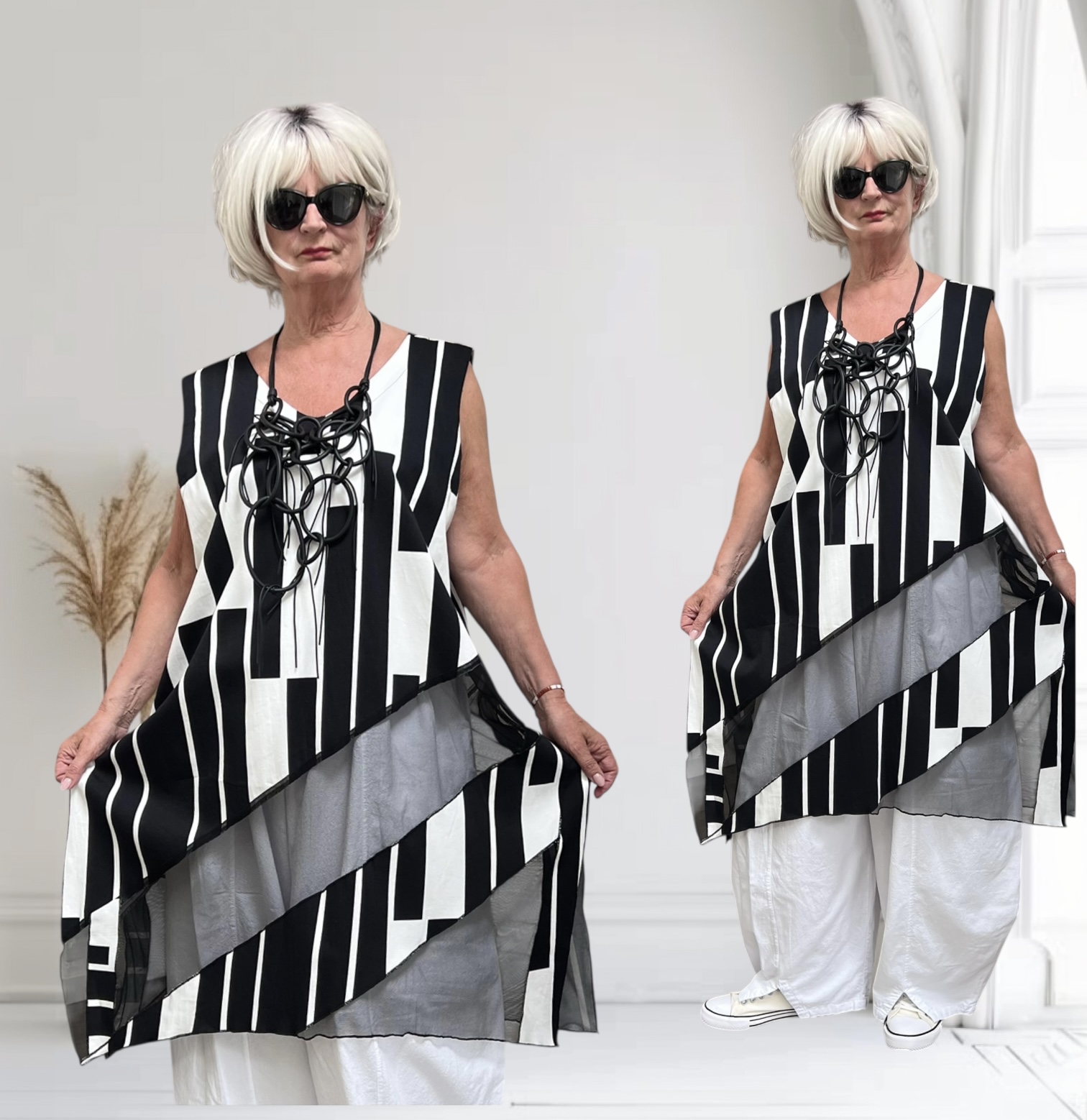 KEKOO design katoen jurk zwart/wit stretch
