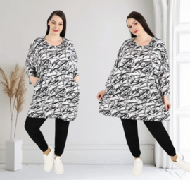 AKH oversized viscose tuniek/top zwart/wit  apart