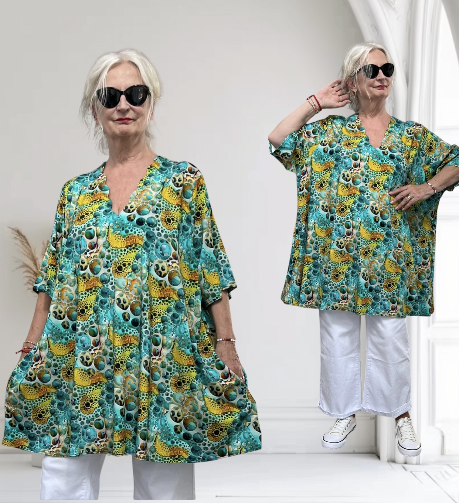 Naveed oversized viscose A-lijn tuniek met aparte decolleté/ stretch