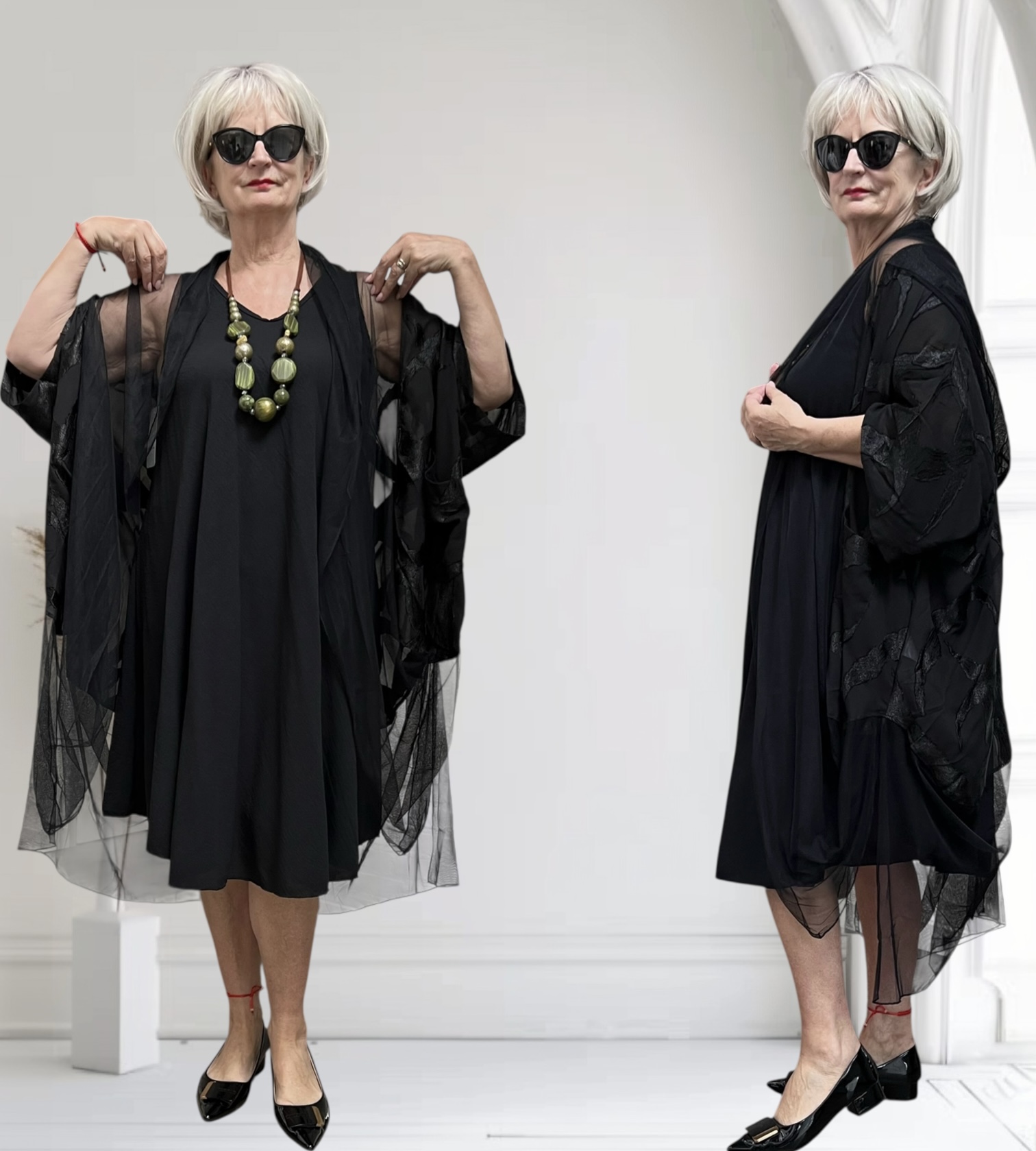 H-4  katoen tule/kant blazer/vest  zwart