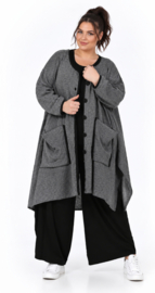 AKH oversized gebreide A-lijn vest/blazer met bies van eco leer stretch /in meerdere kleuren