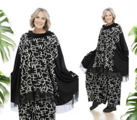 AKH oversized viscose A-lijn tuniek  apart zwart/grijs stretch