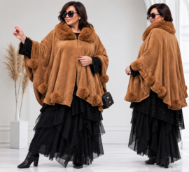 ITALIA  gebreid super zacht omslagdoek/poncho met bont