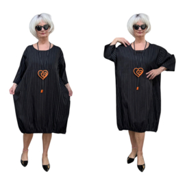 AKH oversized linnen mix A-lijn jurk/tuniek met zakken apart zwart