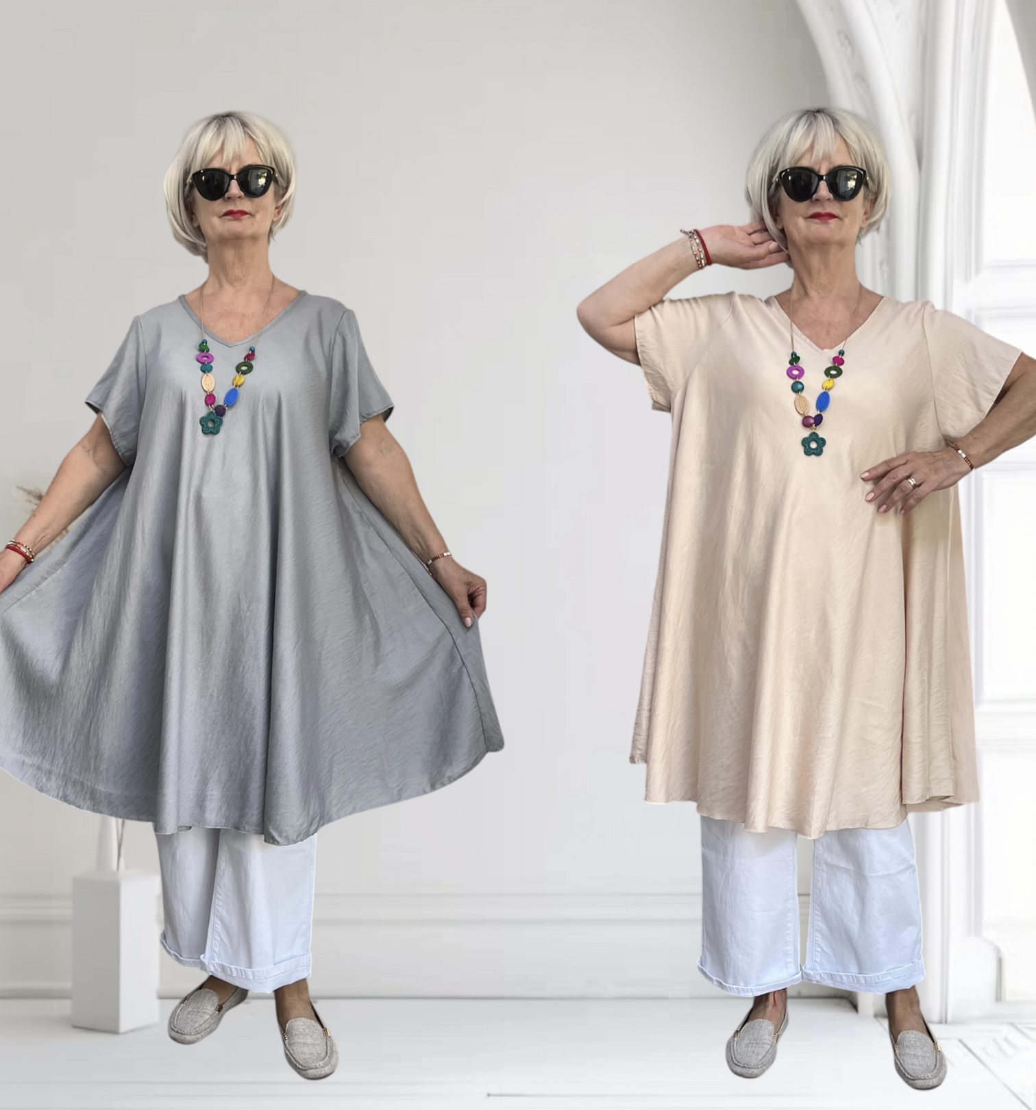 ITALIA MODA viscose  A-lijn jurk met ketting /in meerdere kleuren
