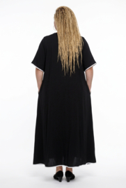 CN-G viscose A-lijn jurk met bloemen applicaties zwart