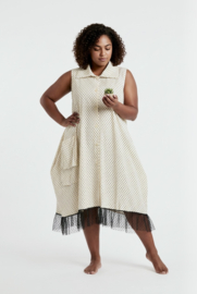 AKH viscose A-lijn jurk apart stretch/zwart/wit