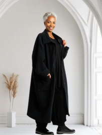 AKH oversized lange wollen winterjas/mantel  gevoerd zwart