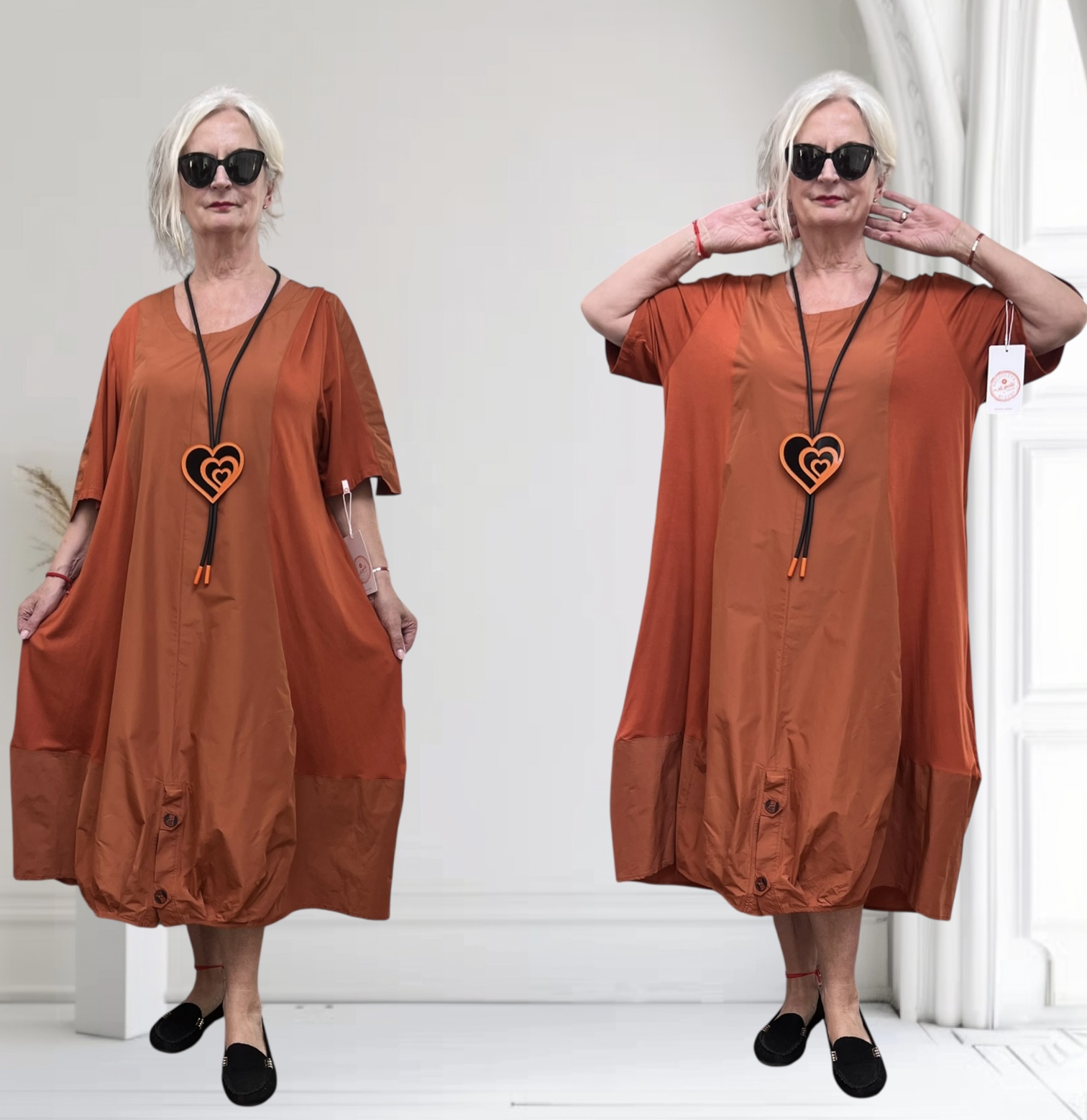 ALYANS oversized viscose A-lijn jurk met taft stretch
