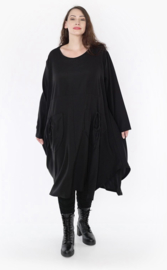 AKH oversized viscose soepele slinky-kwaliteit A-lijn jurk apart/ zwart