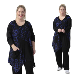 AKH oversized tricot viscose mix A-lijn tuniek apart stretch zwart/donkerblauw 