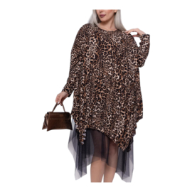ITALIA STYLE oversized tuniek/jurk met accordeonplooien/ gevoerd met tule /stretch