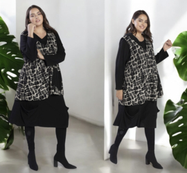 AKH A-lijn jurk + top apart zwart/wit /stretch