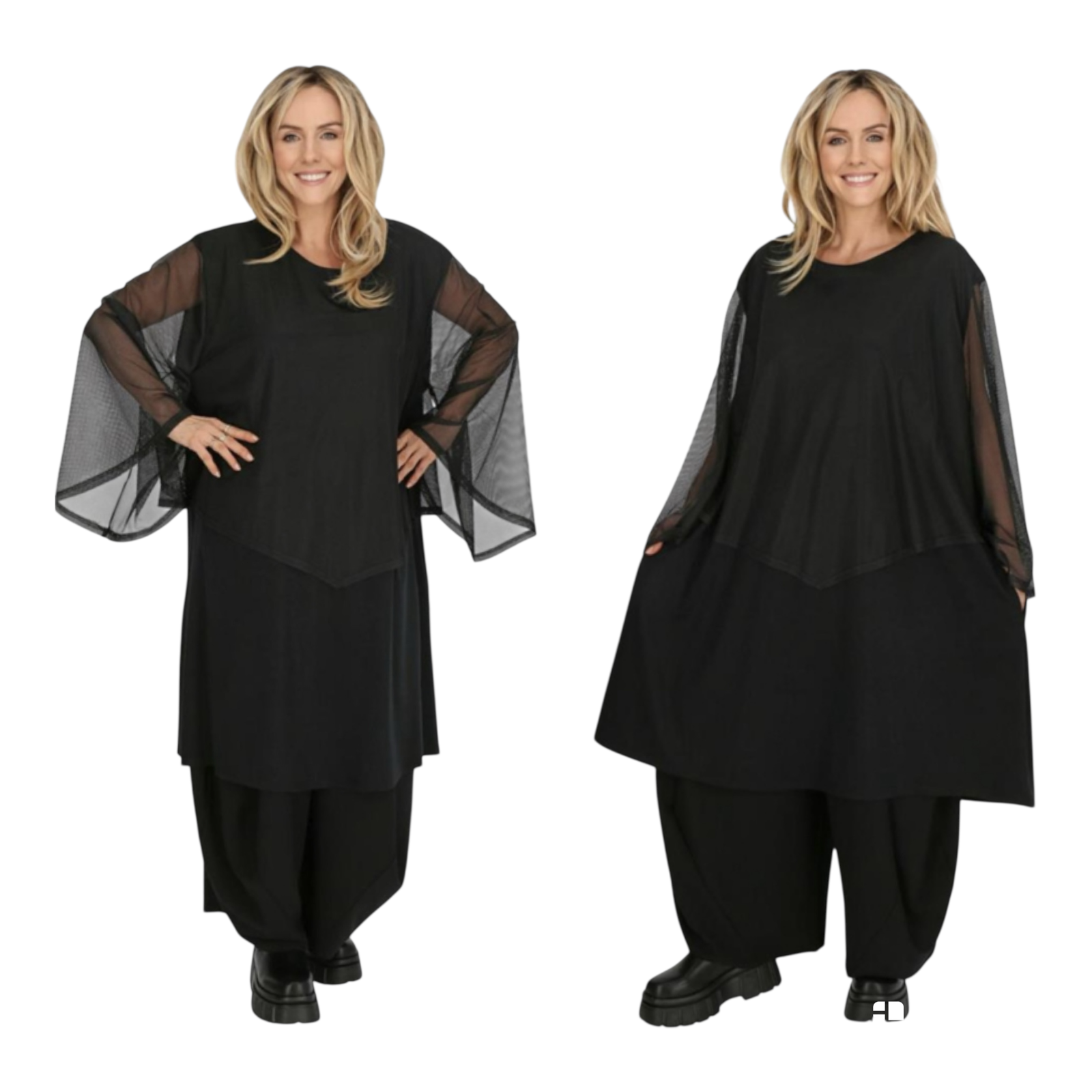 AKH oversized viscose A-lijn tuniek met tule stof stretch