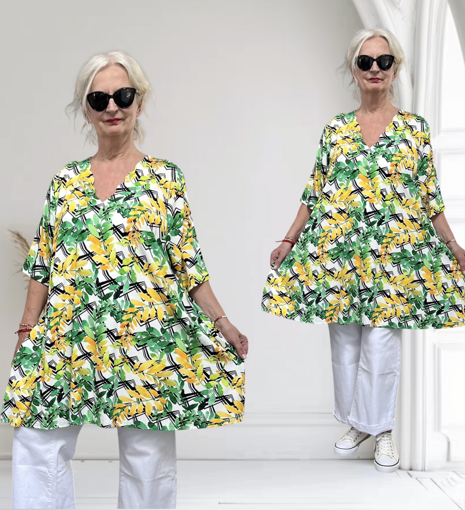 Naveed oversized viscose A-lijn tuniek met aparte decolleté/ stretch