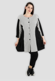 AKH oversized viscose jersey A-lijn blazer/vest apart/ stretch zwart/wit