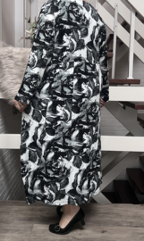 IZZY Style viscose A-lijn jurk wit/zwart/grijs stretch