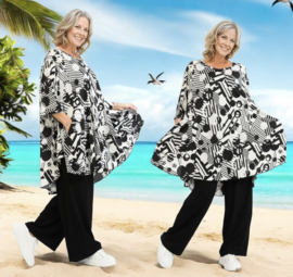 AKH oversized viscose A-lijn tuniek met zakken apart stretch zwart/wit