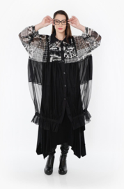 AKH oversized viscose/katoen blouse met inzet van tule apart stretch /zwart/wit